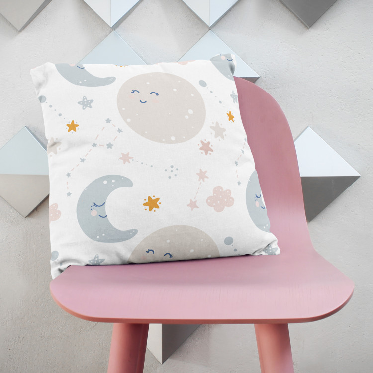 Decorative Microfiber Pillow Joyful sky - moon, clouds and stars motif on a bright background cushions 147017 additionalImage 3