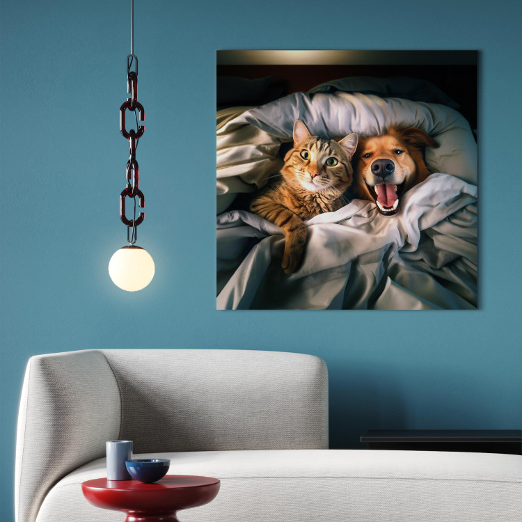 Canvas Print AI Golden Retriever Dog and Tabby Cat - Animals Resting in Comfortable Bedding - Square 150217 additionalImage 9