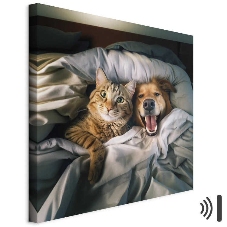 Canvas Print AI Golden Retriever Dog and Tabby Cat - Animals Resting in Comfortable Bedding - Square 150217 additionalImage 8