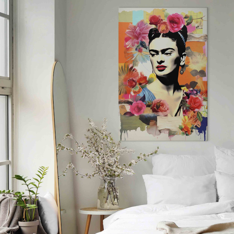 Large canvas print Portrait of the Painter - Frida Kahlo on a Pastel Floral Background [Large Format] 152217 additionalImage 5