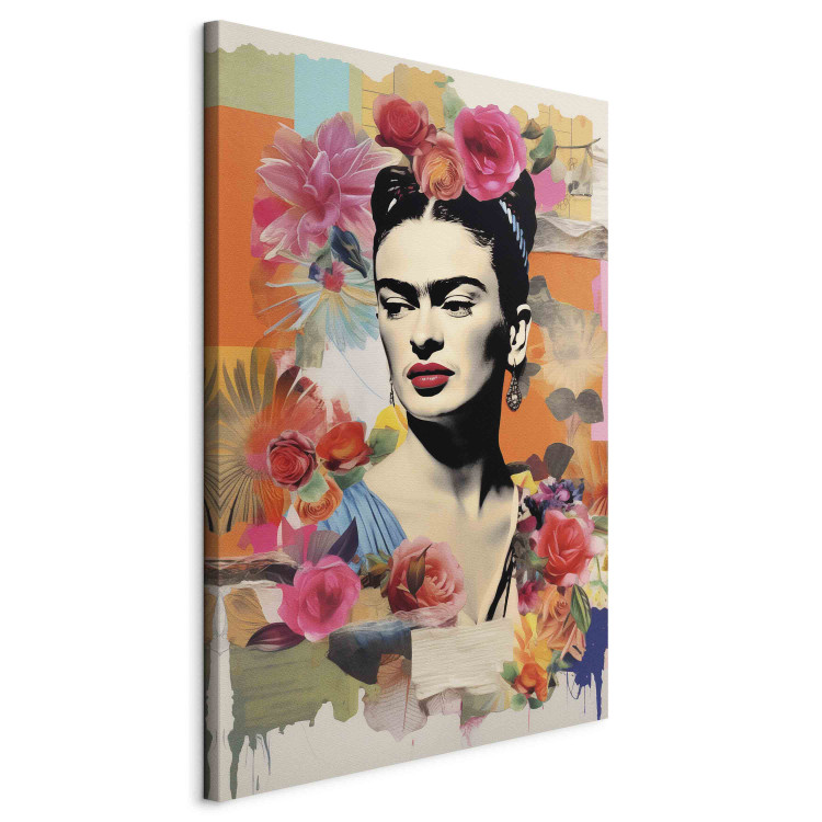 Large canvas print Portrait of the Painter - Frida Kahlo on a Pastel Floral Background [Large Format] 152217 additionalImage 2
