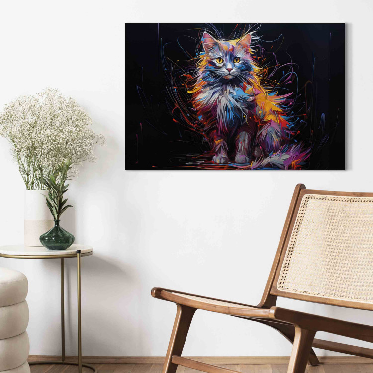 Canvas Posing Kitty - Cute Colorful Animal on Black Background 159517 additionalImage 3