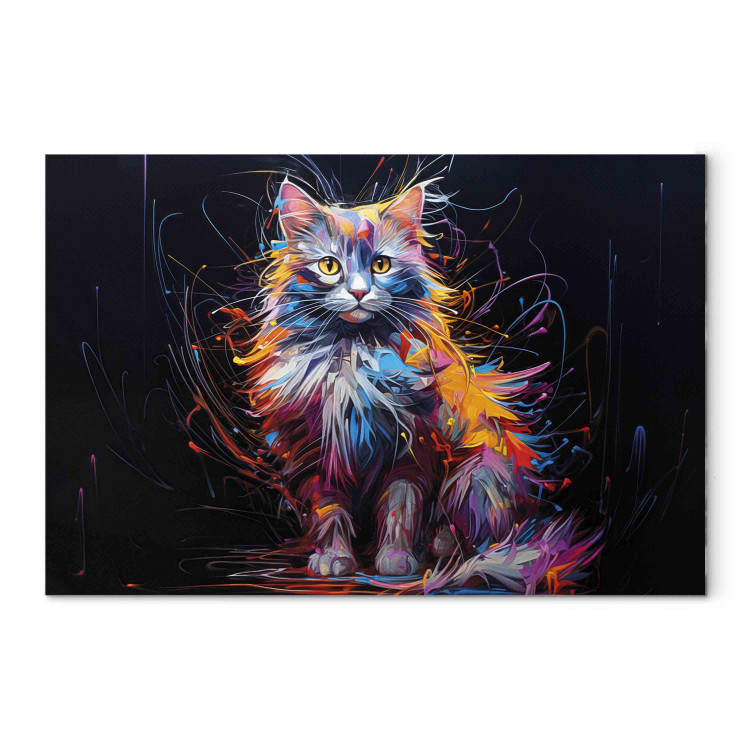 Canvas Posing Kitty - Cute Colorful Animal on Black Background 159517