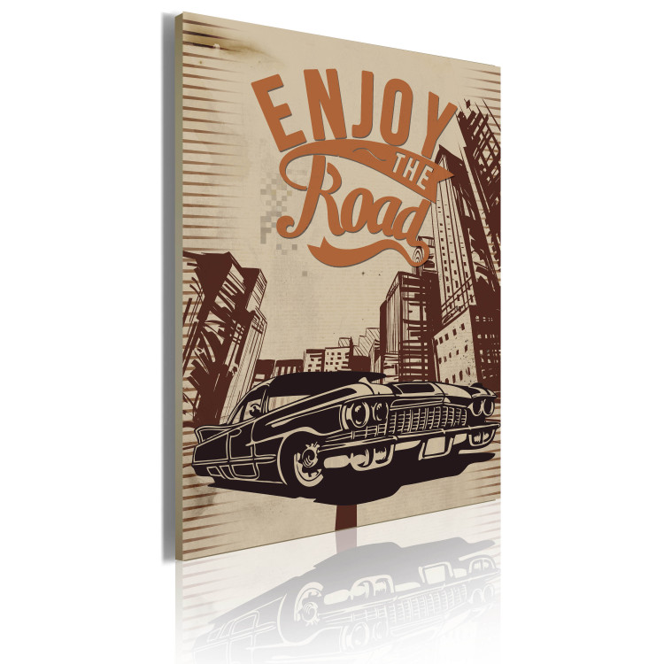 Canvas Art Print Enjoy the Road (1-part) - car and skyscrapers in the background in retro style 55217 additionalImage 2