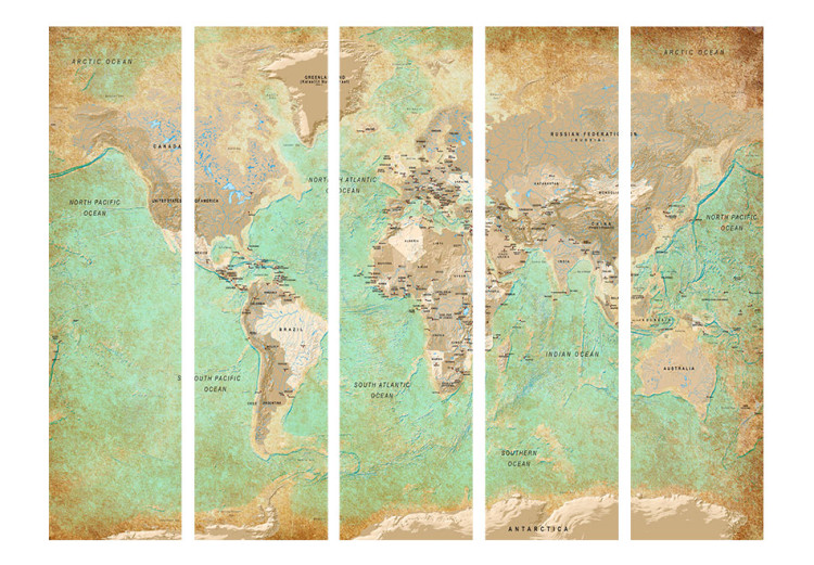 Folding Screen Turquoise World Map - map of continents with retro-style inscriptions 95417 additionalImage 3