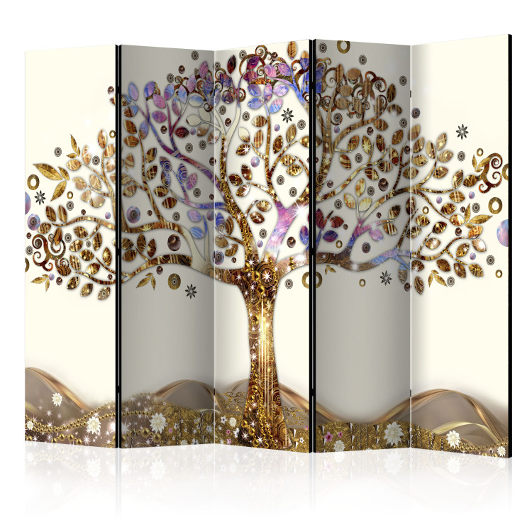 Room Separator Golden Tree II - artistic abstraction of a golden tree and leaves 95617