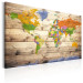 Canvas Print Map of Colorful Continents (1-part) - World on Wooden Background 97517 additionalThumb 2