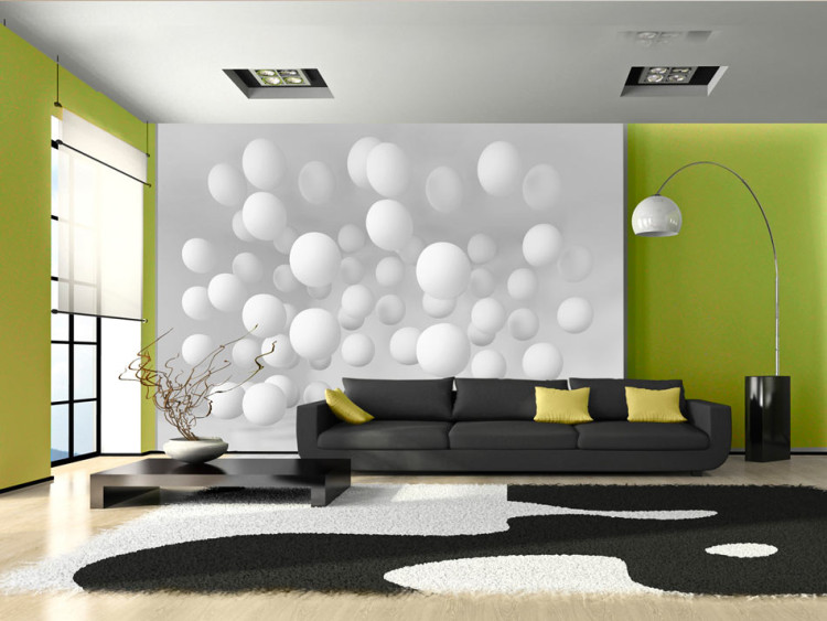 Photo Wallpaper Modern abstraction - white balls floating in 3D space 97617