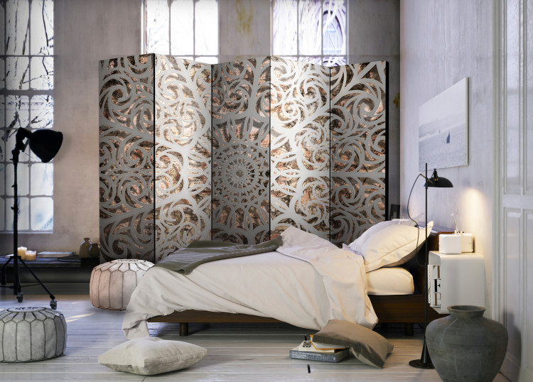 Room Separator Song of the Orient II - creative gray mandala on beige textured background 97917 additionalImage 2