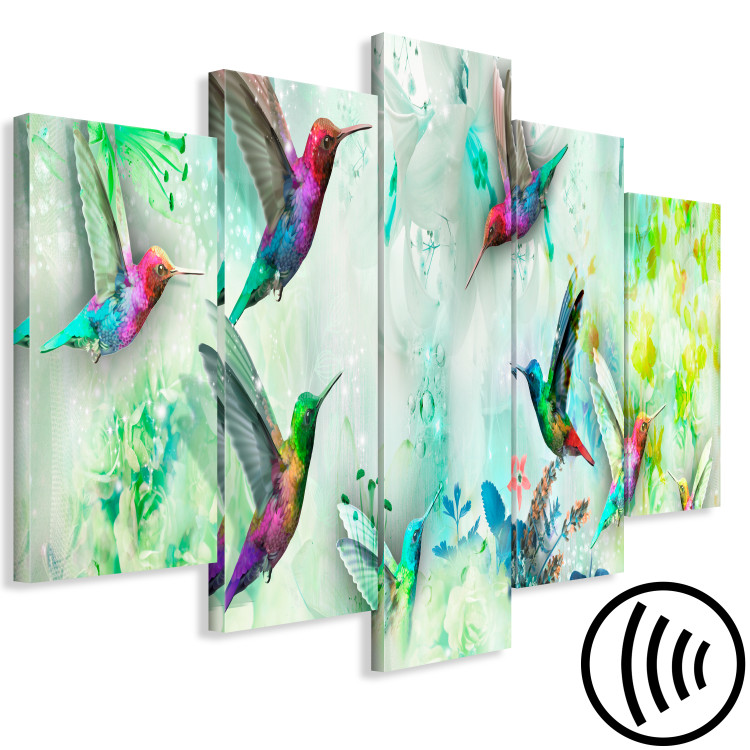 Canvas Colorful Hummingbirds (5-part) Wide Green - Romantic Birds 108027 additionalImage 6