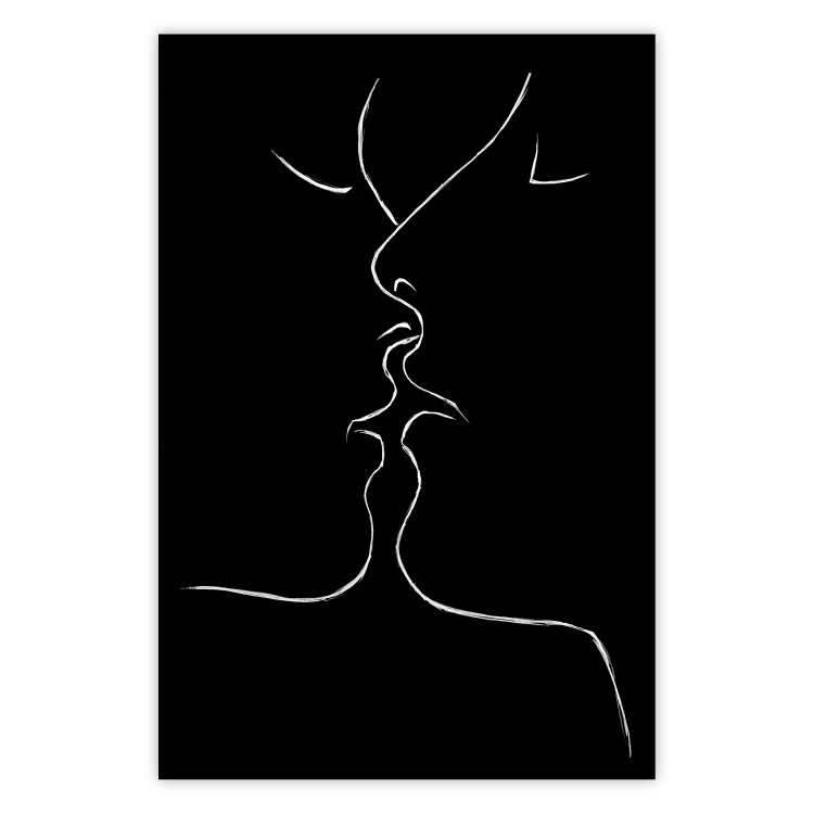 Wall Poster Gentle Kiss - romantic black and white line art with lovers 115227