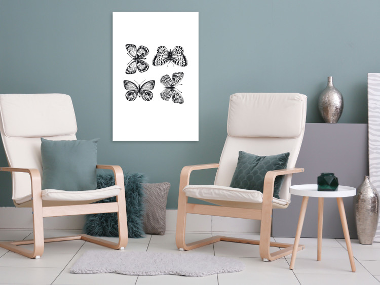 Canvas Print Butterfly family - four black and white butterflies in line art style 116927 additionalImage 3