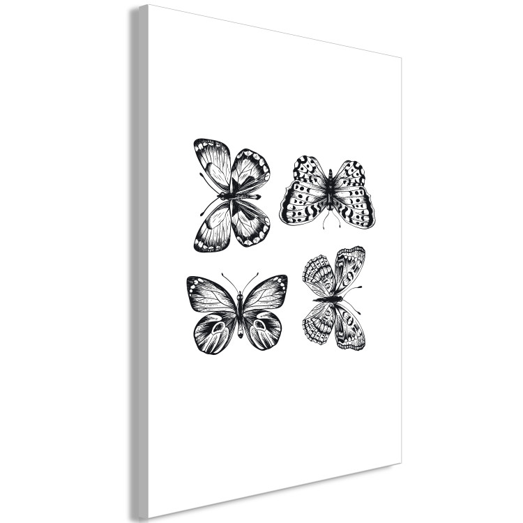 Canvas Print Butterfly family - four black and white butterflies in line art style 116927 additionalImage 2