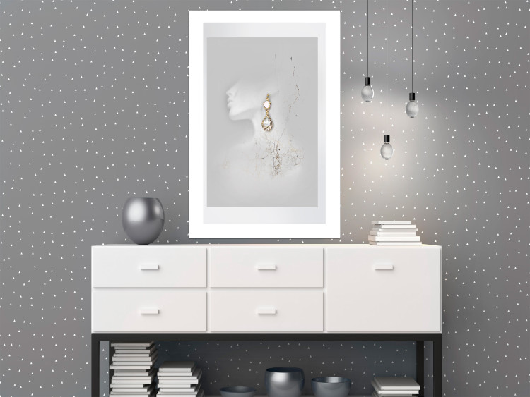 Wall Poster Vintage Gold Earrings - white-gray abstraction with a female figure 117027 additionalImage 4