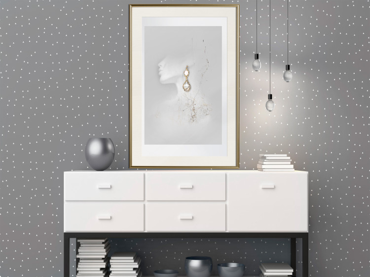 Wall Poster Vintage Gold Earrings - white-gray abstraction with a female figure 117027 additionalImage 21