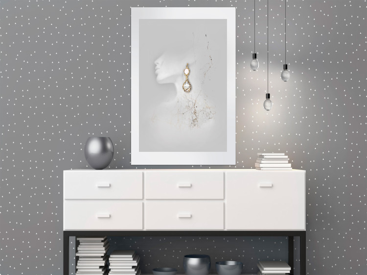 Wall Poster Vintage Gold Earrings - white-gray abstraction with a female figure 117027 additionalImage 17