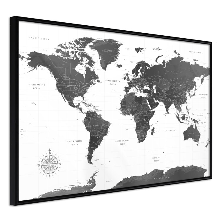 Poster Monochromatic Map - black and white world map with English text 117227 additionalImage 10