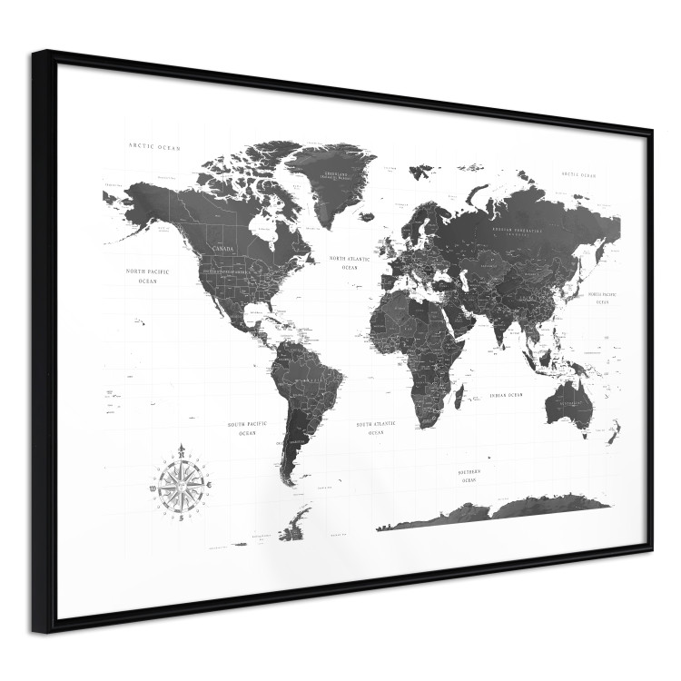 Poster Monochromatic Map - black and white world map with English text 117227 additionalImage 13