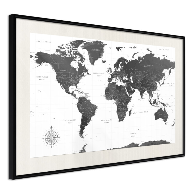 Poster Monochromatic Map - black and white world map with English text 117227 additionalImage 3