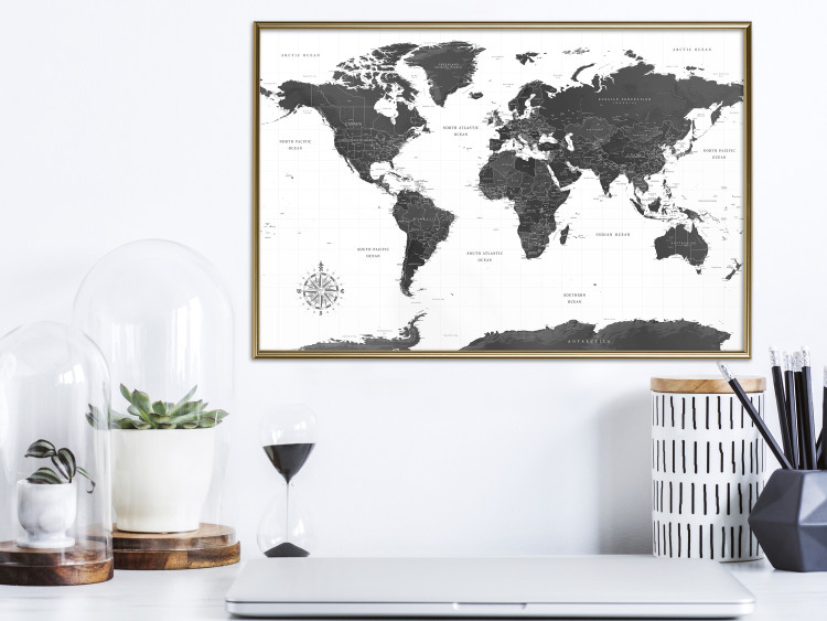 Poster Monochromatic Map - black and white world map with English text 117227 additionalImage 5