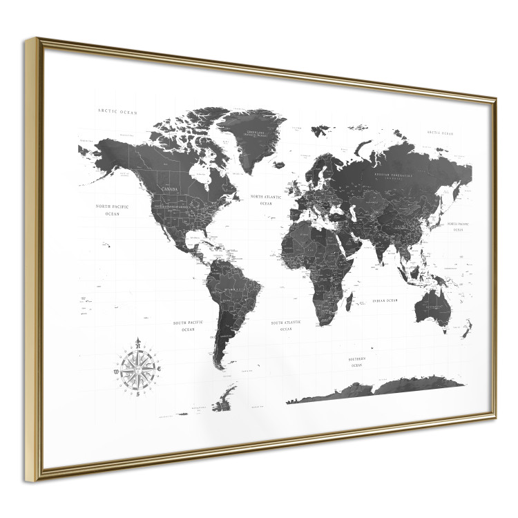 Poster Monochromatic Map - black and white world map with English text 117227 additionalImage 6