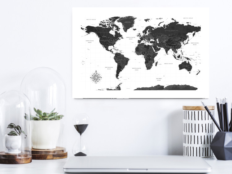 Poster Monochromatic Map - black and white world map with English text 117227 additionalImage 4