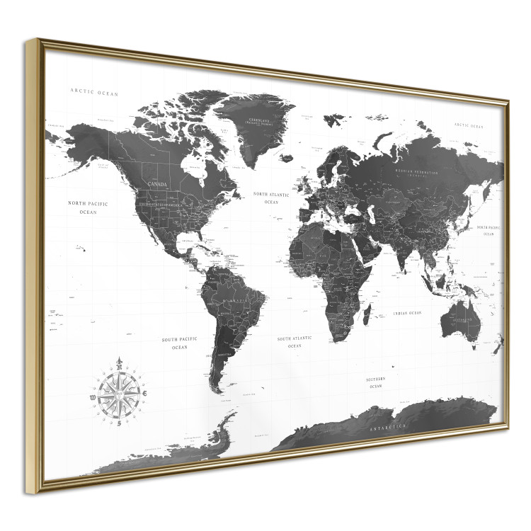 Poster Monochromatic Map - black and white world map with English text 117227 additionalImage 14