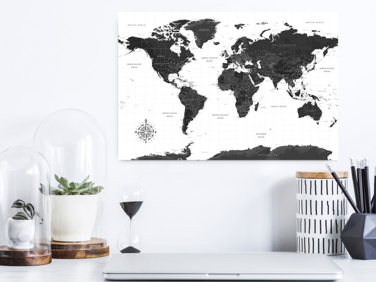 Poster Monochromatic Map - black and white world map with English text 117227 additionalImage 23