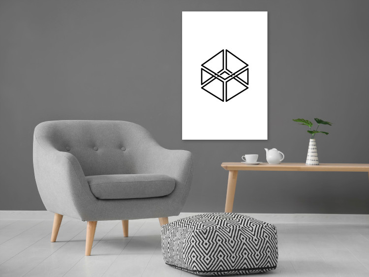 Canvas Geometric cube - minimalistic black pattern on a white background 117927 additionalImage 3