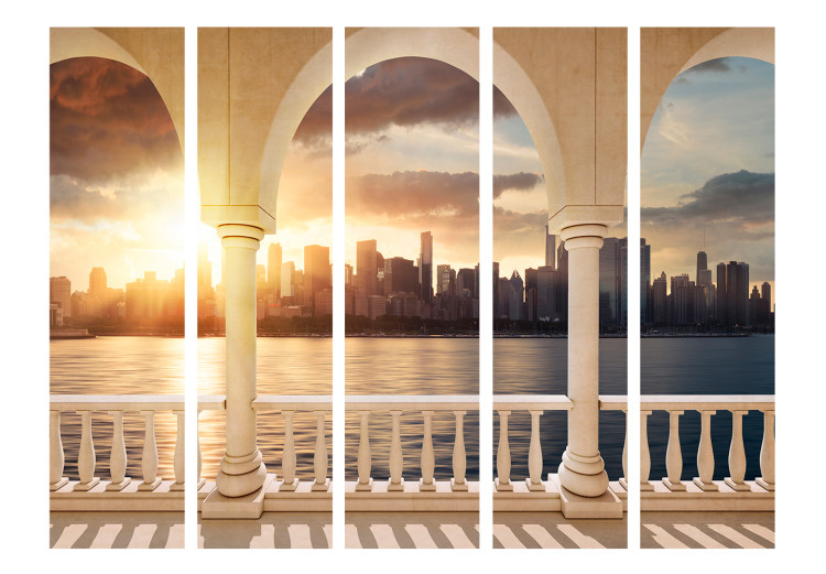 Folding Screen Dream of New York II - skyscraper architecture against the sunset 123327 additionalImage 3