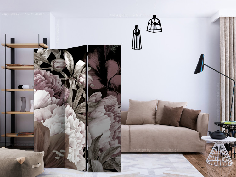 Room Separator Blissful Sleep (3-piece) - colorful flowers on a contrasting black background 124027 additionalImage 4