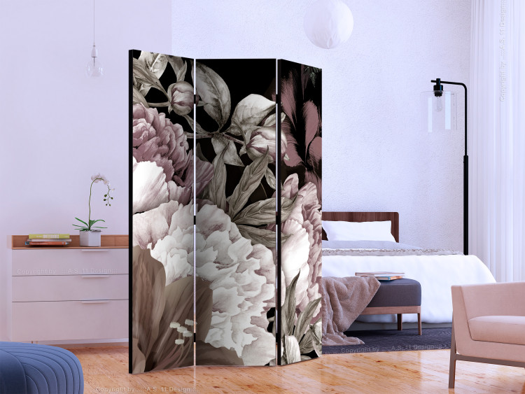 Room Separator Blissful Sleep (3-piece) - colorful flowers on a contrasting black background 124027 additionalImage 2