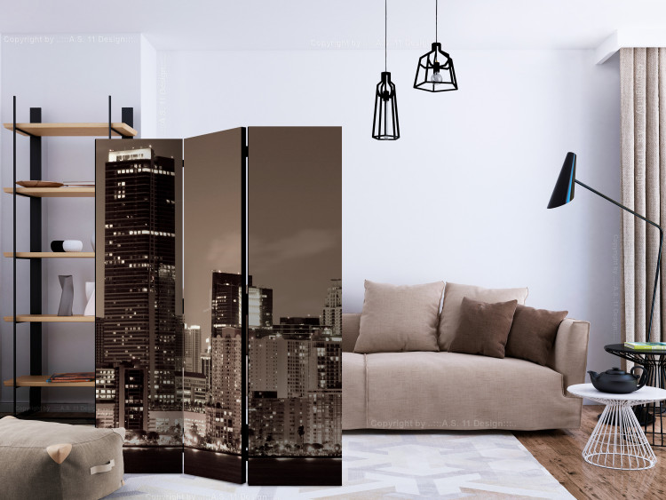 Room Separator Miami in Sepia (3-piece) - skyscrapers against night sky 124227 additionalImage 4