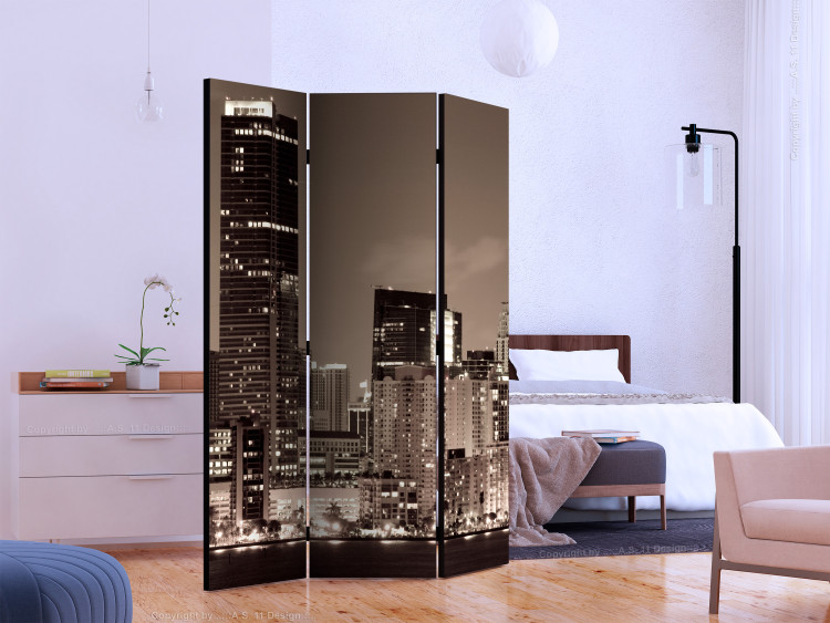 Room Separator Miami in Sepia (3-piece) - skyscrapers against night sky 124227 additionalImage 2