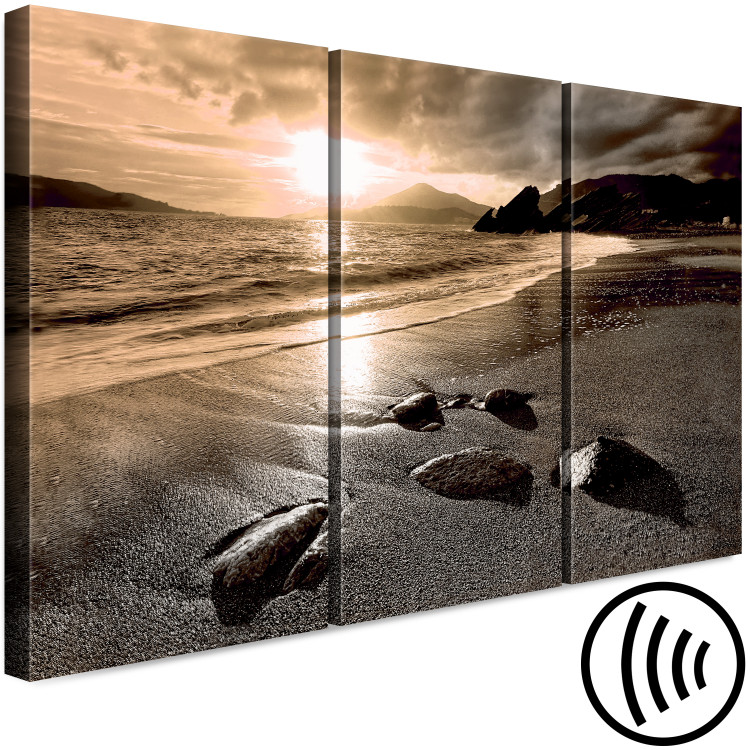 Canvas Art Print Sunset in sepia - sea landscape triptych with beach and mountains 125027 additionalImage 6
