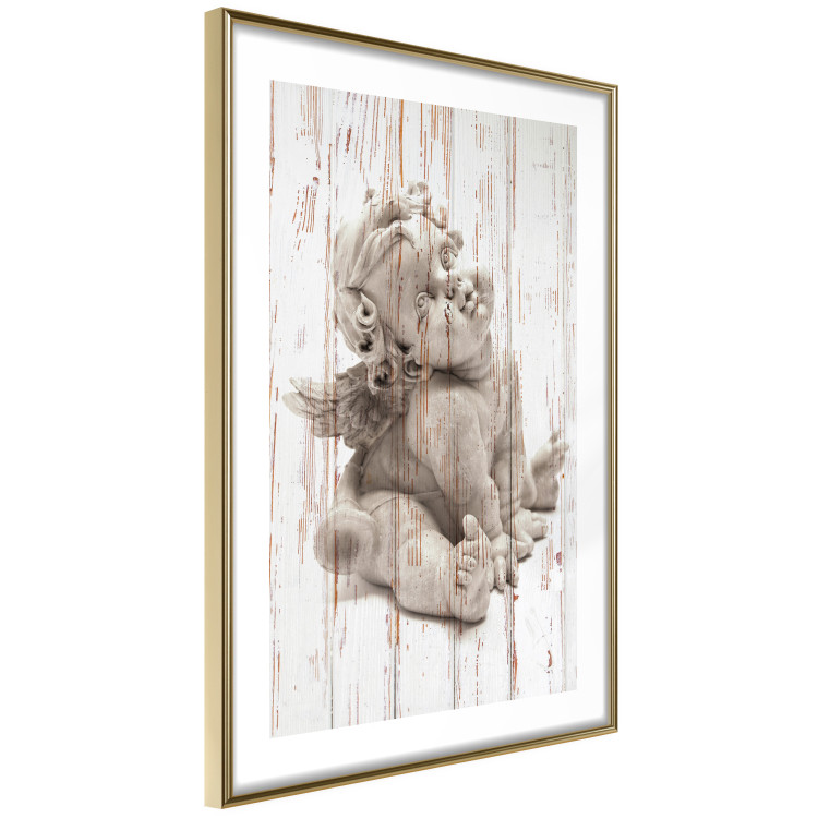 Poster Contemplative Love - stone sculpture of an angel on a wooden texture background 125227 additionalImage 6