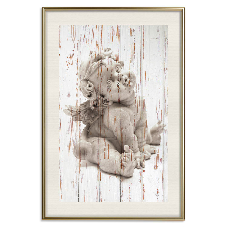 Poster Contemplative Love - stone sculpture of an angel on a wooden texture background 125227 additionalImage 19