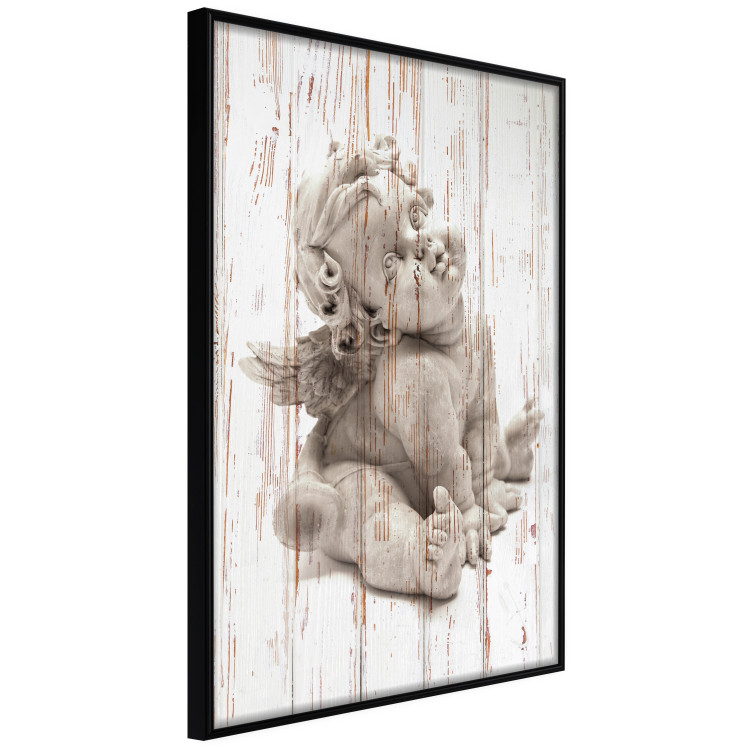 Poster Contemplative Love - stone sculpture of an angel on a wooden texture background 125227 additionalImage 10