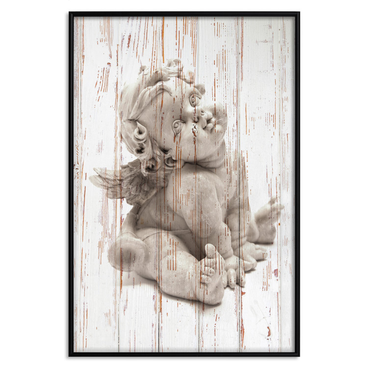 Poster Contemplative Love - stone sculpture of an angel on a wooden texture background 125227 additionalImage 24