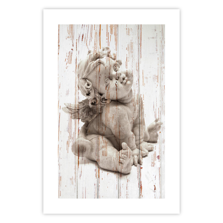Poster Contemplative Love - stone sculpture of an angel on a wooden texture background 125227 additionalImage 25