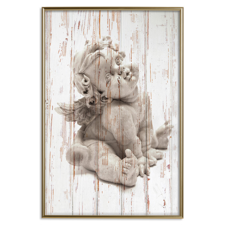 Poster Contemplative Love - stone sculpture of an angel on a wooden texture background 125227 additionalImage 20
