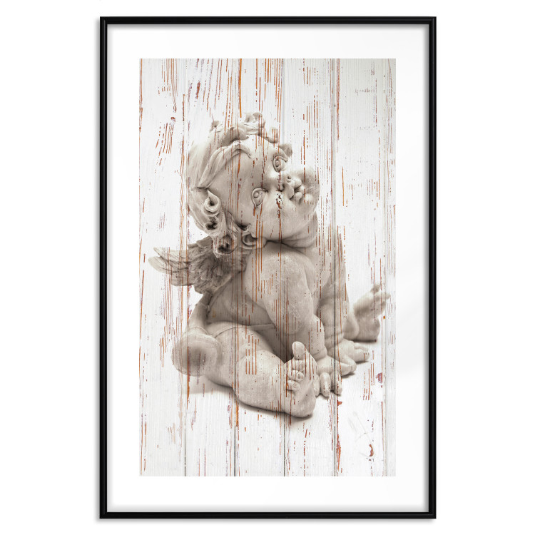 Poster Contemplative Love - stone sculpture of an angel on a wooden texture background 125227 additionalImage 15