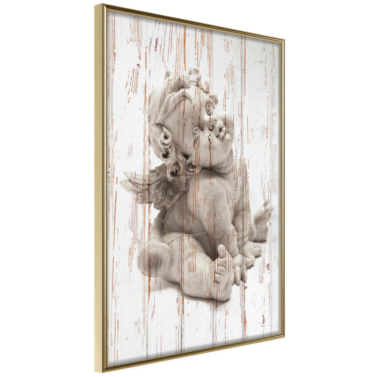 Poster Contemplative Love - stone sculpture of an angel on a wooden texture background 125227 additionalImage 14