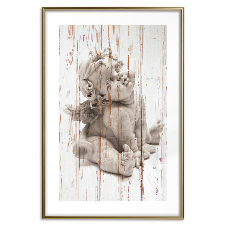 Poster Contemplative Love - stone sculpture of an angel on a wooden texture background 125227 additionalImage 16