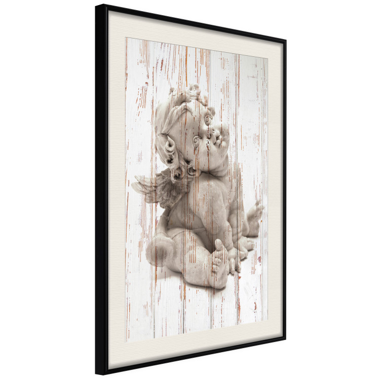 Poster Contemplative Love - stone sculpture of an angel on a wooden texture background 125227 additionalImage 3