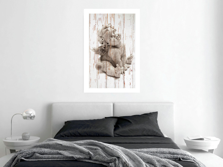 Poster Contemplative Love - stone sculpture of an angel on a wooden texture background 125227 additionalImage 4