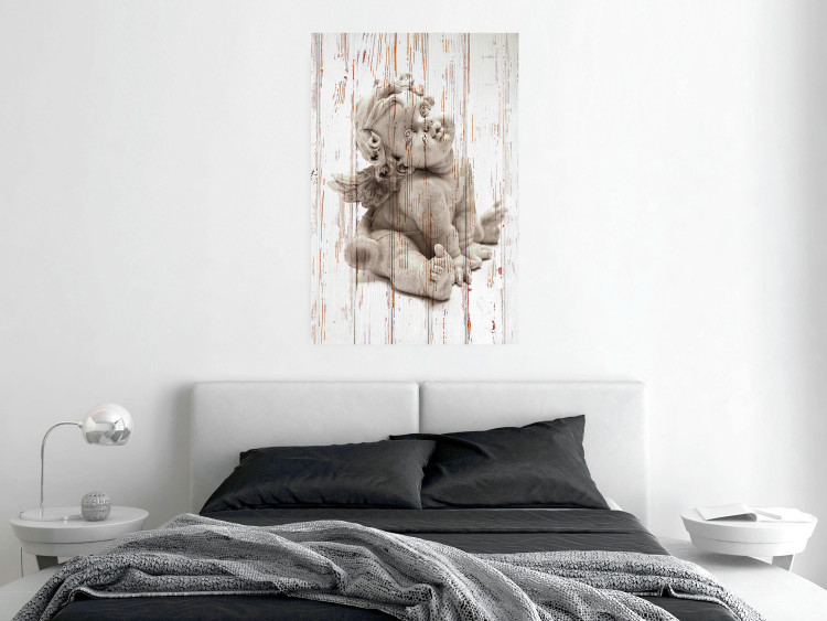 Poster Contemplative Love - stone sculpture of an angel on a wooden texture background 125227 additionalImage 17