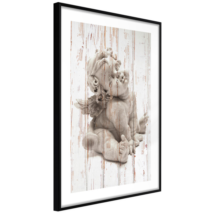 Poster Contemplative Love - stone sculpture of an angel on a wooden texture background 125227 additionalImage 13