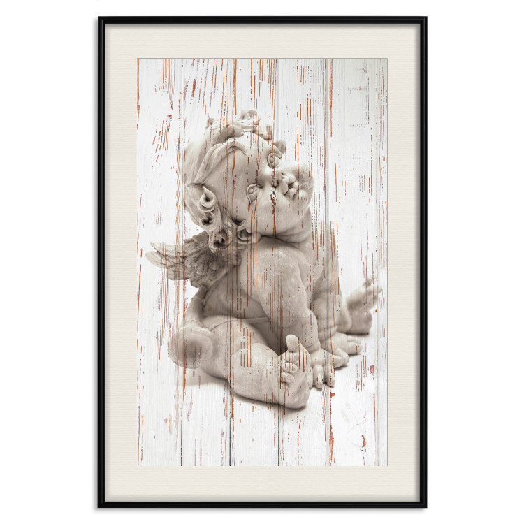 Poster Contemplative Love - stone sculpture of an angel on a wooden texture background 125227 additionalImage 18