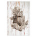 Poster Contemplative Love - stone sculpture of an angel on a wooden texture background 125227